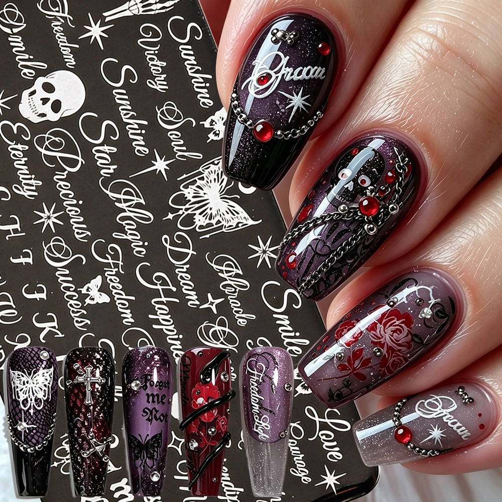 Nail Art Vintage - 3D Skeleton Skull Butterfly Halloween Nail