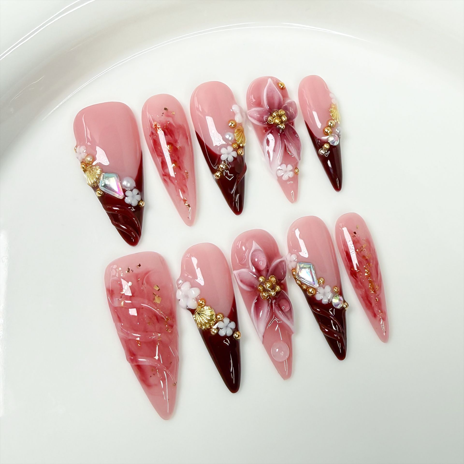 Nail Art Design - 10Pcs Retro Long Stiletto Fake Nail