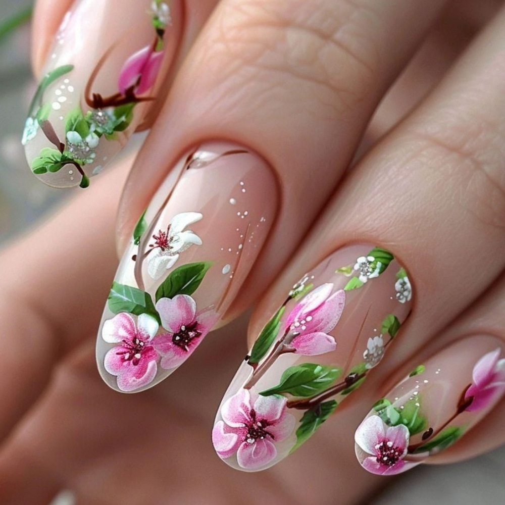 Nail Art Design - Short Almond Press on Nails 3D