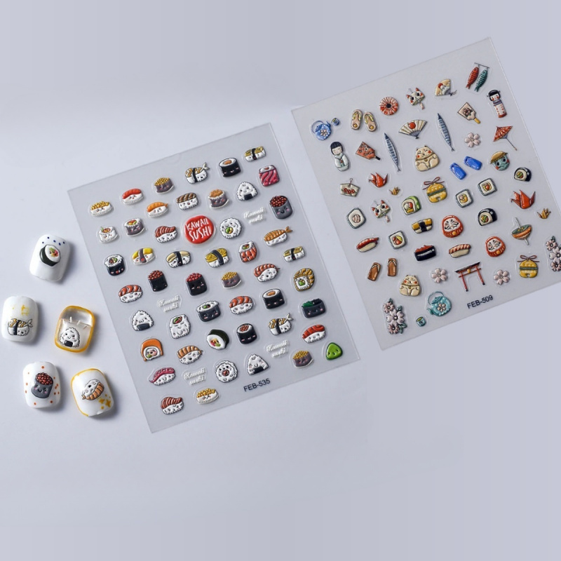 Nail Art Zelda - 2pcs 3D Sushi Nail Stickers, Japanese