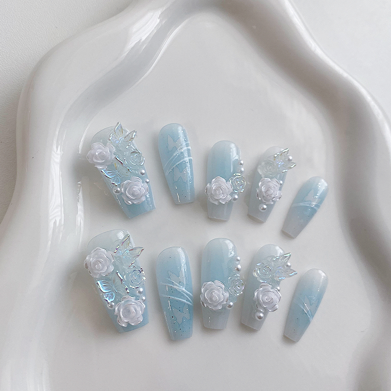 Nail Art Flower - 10 Pieces of Handmade Coffin Shaped