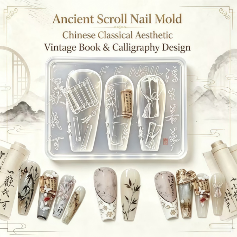 Nail Art Vintage - Chinese Ancient Style Book Scroll 3D