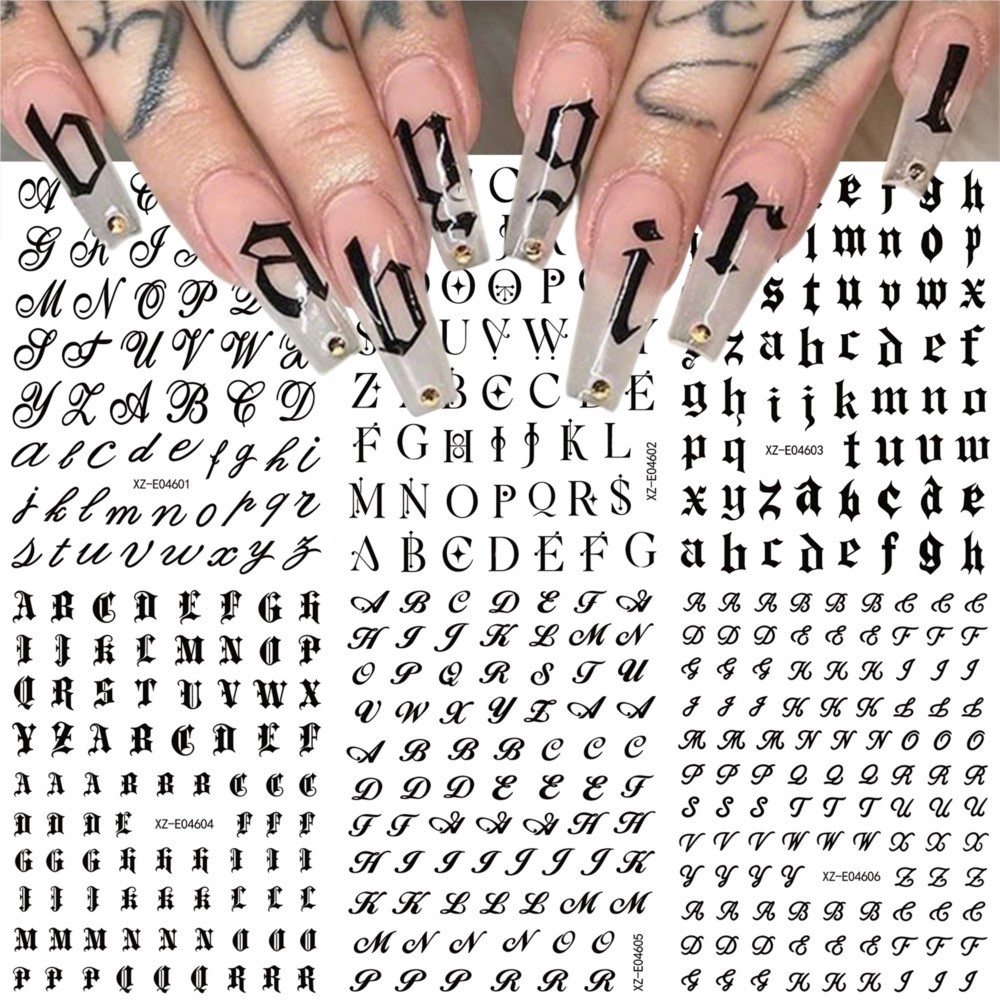 Nail Art Vintage - 6pcs/set Black Gothic 26 English Letter