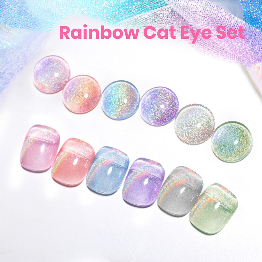 QAZIXU 1/6 Pcs Rainbow Cat Eye - Nail Art Cat Eye Pink review and price