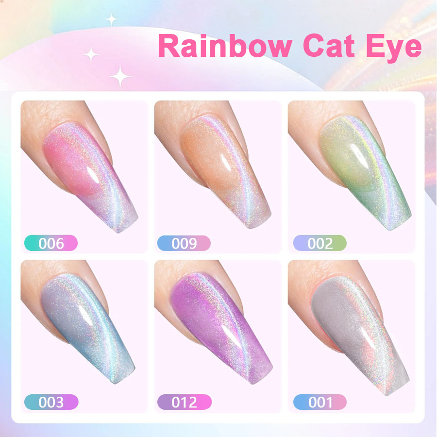QAZIXU 1/6 Pcs Rainbow Cat Eye - Nail Art Cat Eye Pink review and price