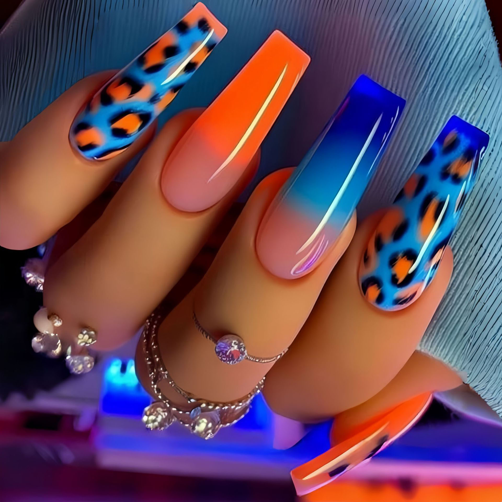Gradient orange blue fake nail - Nail Art Orange review and price