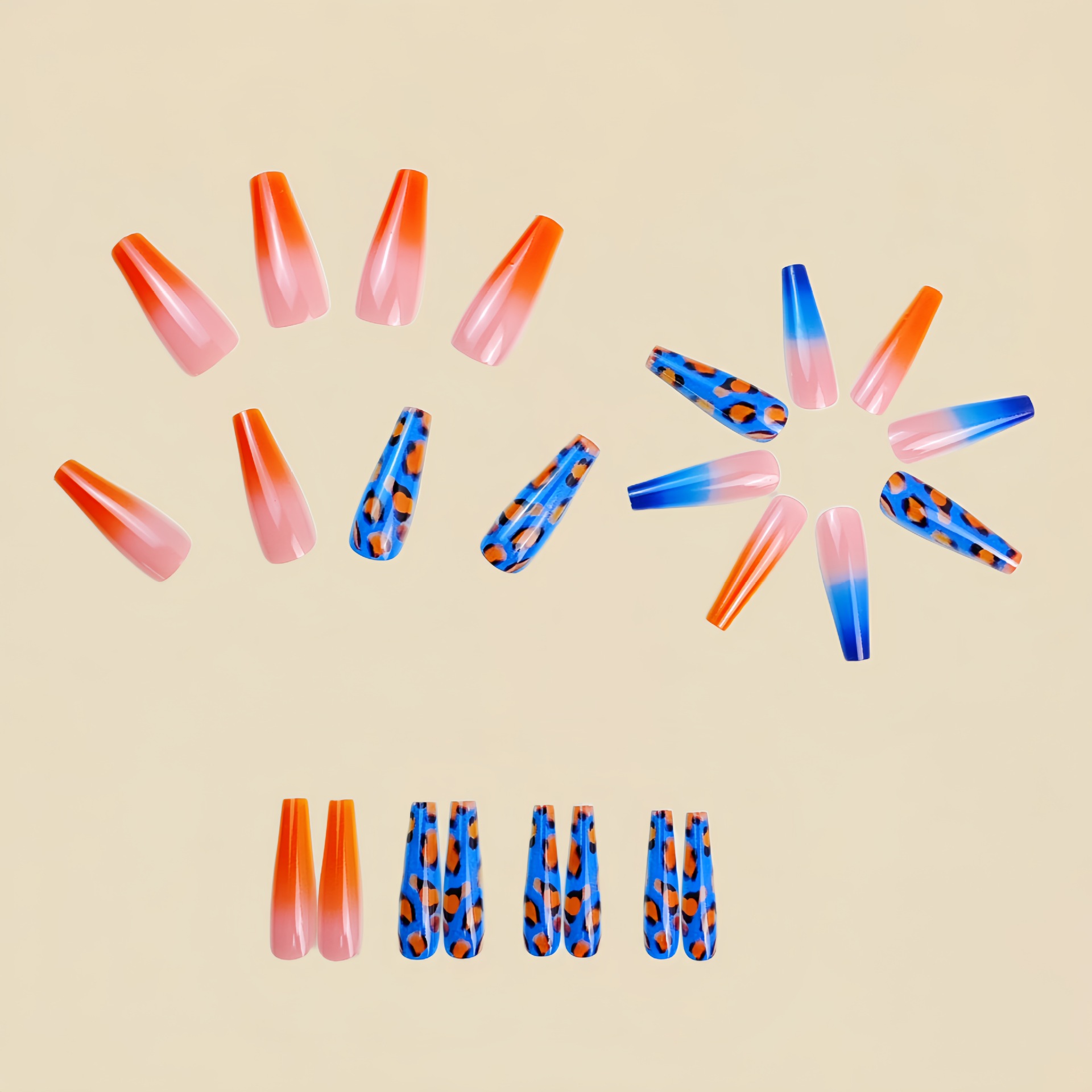 Gradient orange blue fake nail - Nail Art Orange review and price