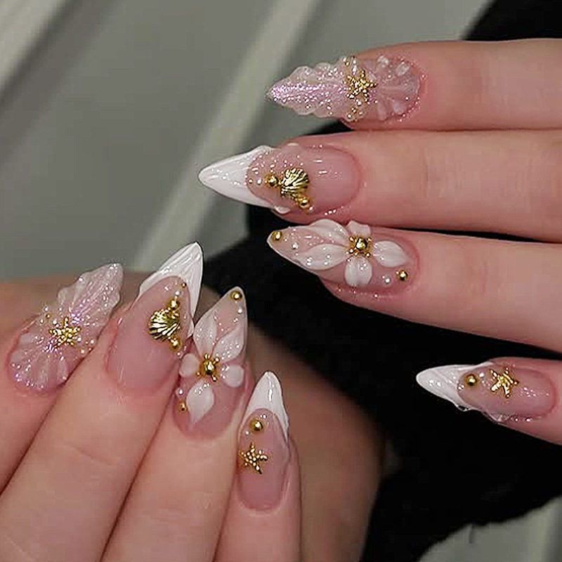 24pcs Finished Almond Press on - Nail Art Flower review and price