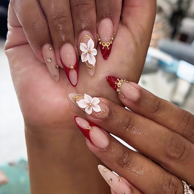 24pcs Finished Almond Press on - Nail Art Flower review and price