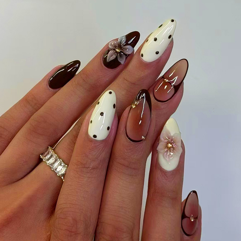 24pcs Finished Almond Press on - Nail Art Flower review and price
