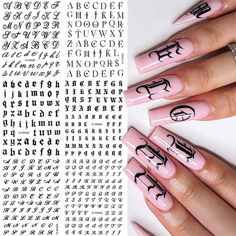 6pcs/set Black Gothic 26 Engli - Nail Art Vintage review and price