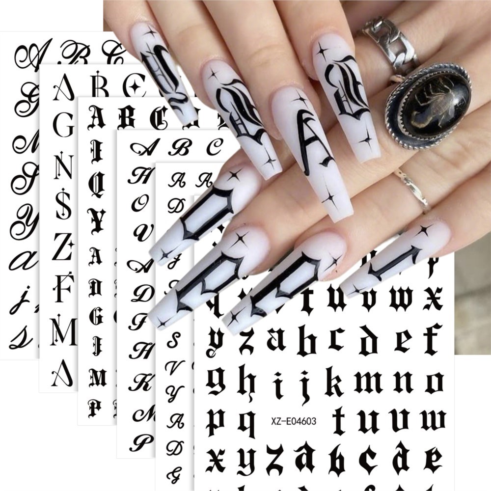 6pcs/set Black Gothic 26 Engli - Nail Art Vintage review and price