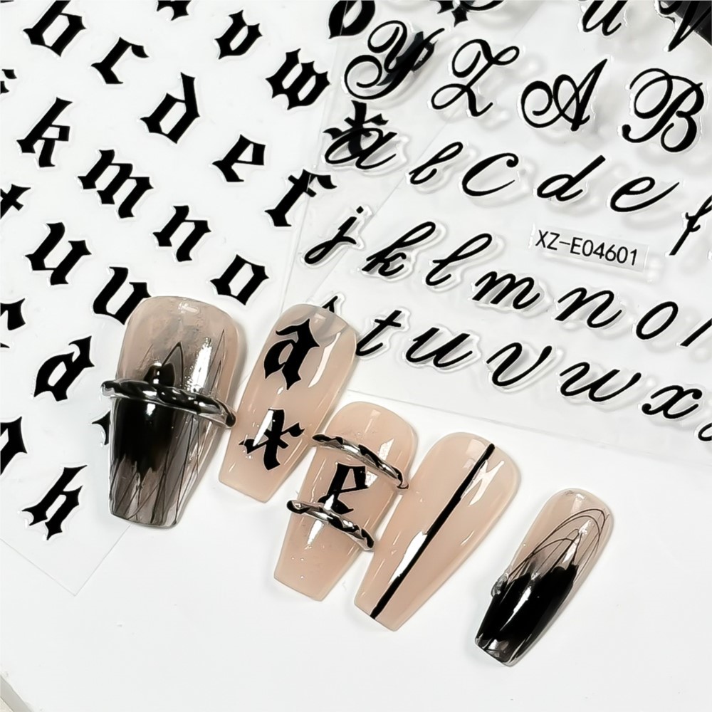 6pcs/set Black Gothic 26 Engli - Nail Art Vintage review and price