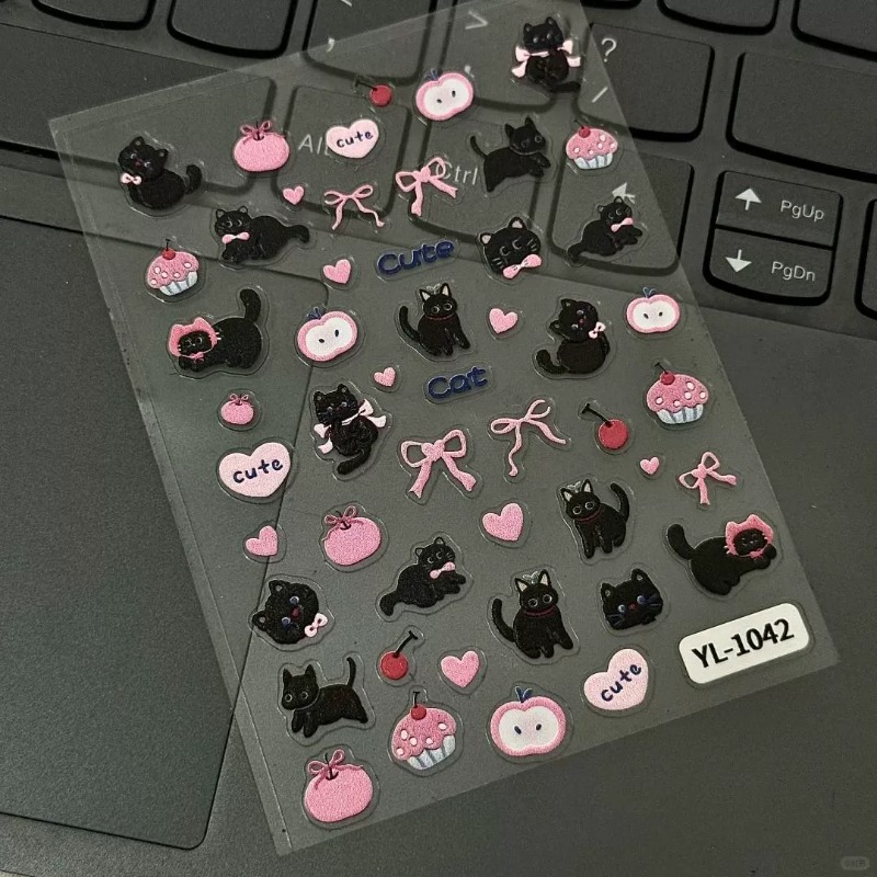Cute Cartoon Bow Black Cat 3D  - Nail Art Vintage review and price